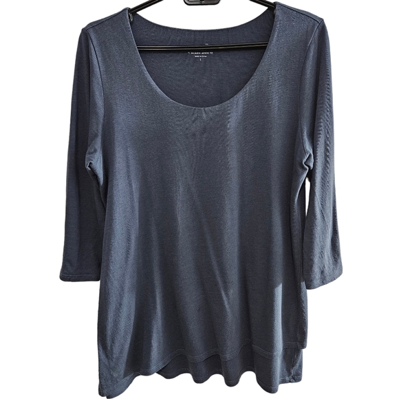 J. JILL Blue Shirt 3/4 Sleeve Artistic Teed Pure Jill Layered Bottom Hem Top - Picture 1 of 10